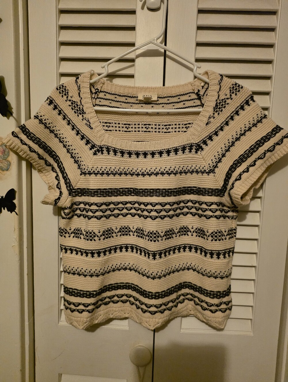 a.n.a Cream & Black Striped Knit Crop Top